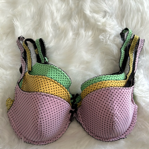 Intimate Moments Lot 3 Bras Polka Dots Wire Pink Green Yellow Sz 38B - Picture 1 of 2
